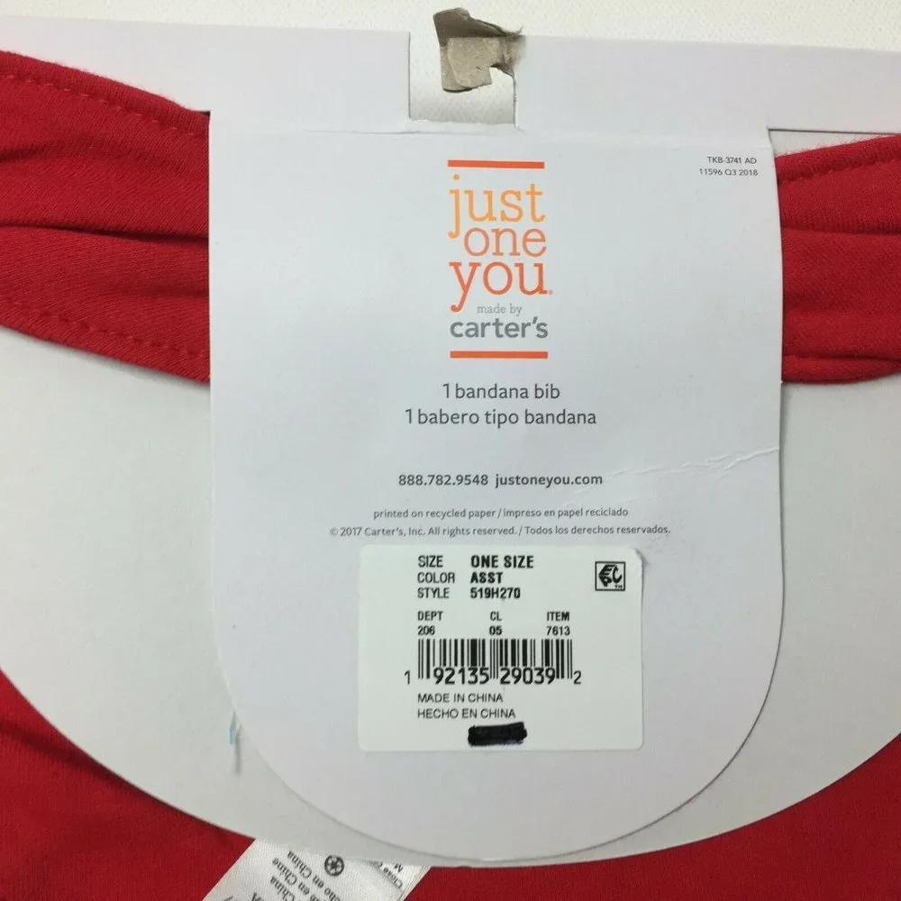 Carter's Just One You Red Christmas Santa Beard Bandanna Bib Holiday Festive
